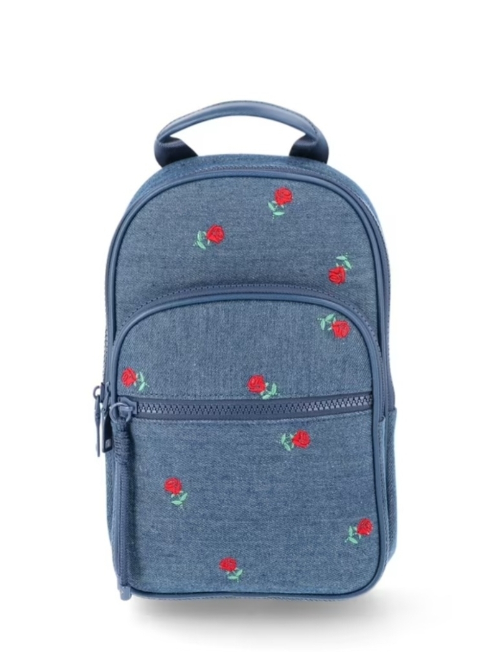 No Boundaries Denim Blue Crossbody Bag with Red Rose Embroidery